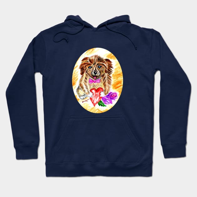 Cute Dog with heart and rose Hoodie by AnnArtshock